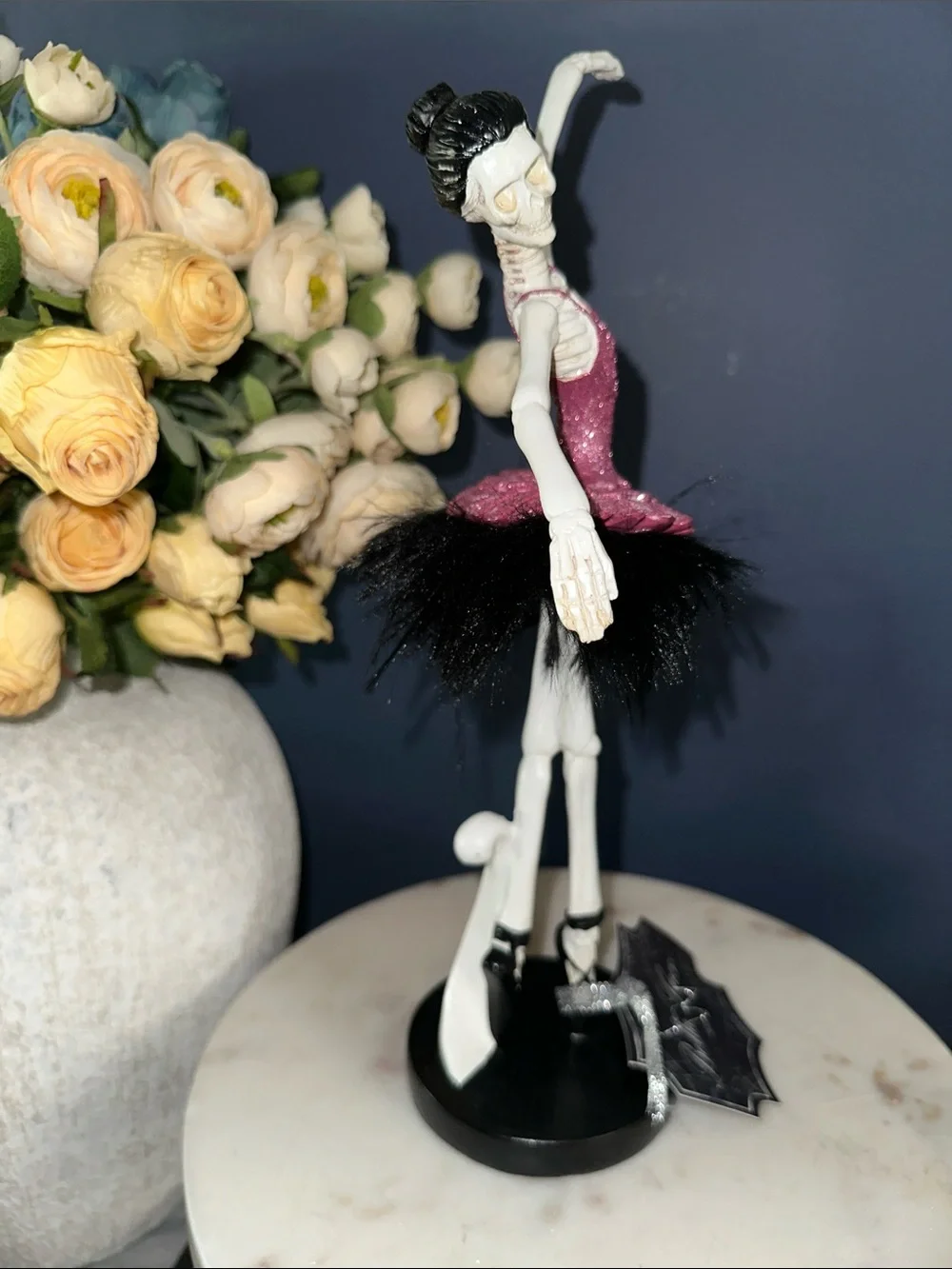 Halloween Bella Luxx Pink & Black Skeleton Ballerina figurine